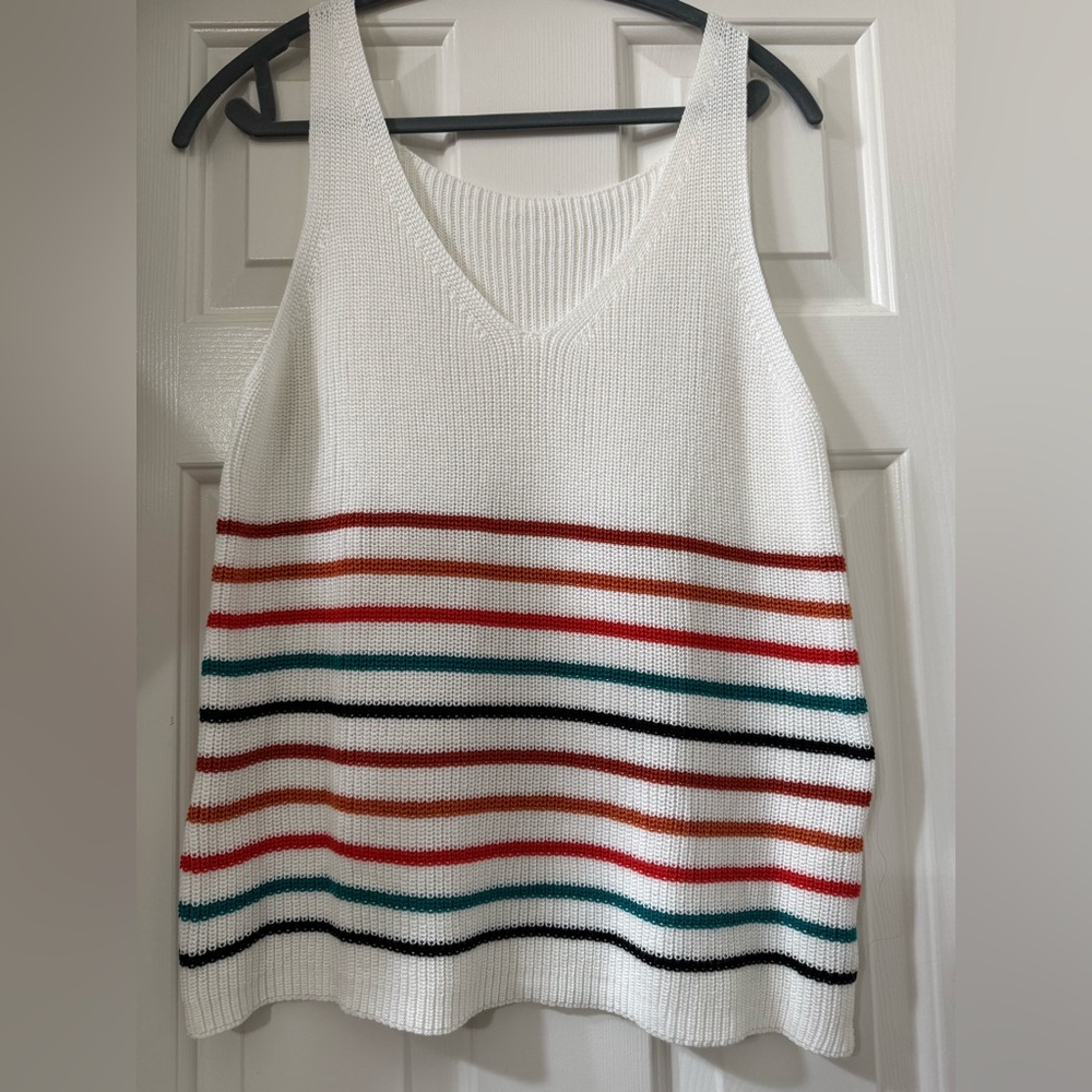 Striped White Sleeveless Sweater